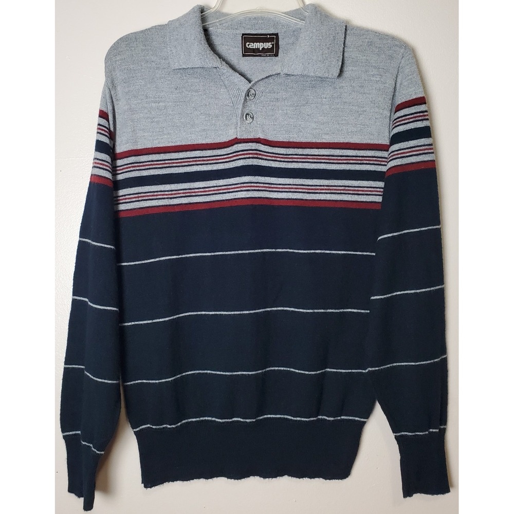 Vintage 1970's Campus Striped Rugby Sweater‎ Small Pullover Disco Hipster USA